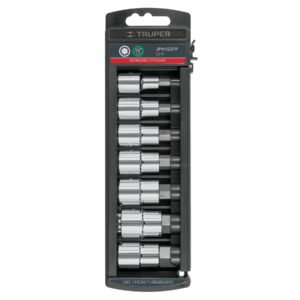 Juego de 7 dados cuadro 1/2' punta hexagonal std, Truper