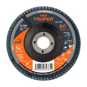 Disco laminado 4', grano 80 centro 5/8', fibra, TRUPER