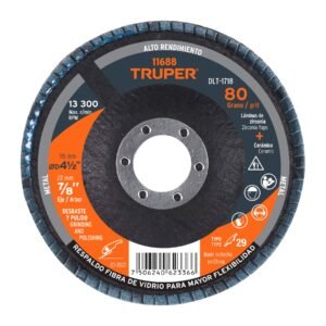 Disco laminado 4-1/2', grano 80 centro 7/8', fibra, TRUPER