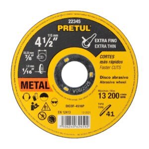 Disco Tipo 41 de 4-1/2' x 1.6 mm corte fino de metal, Pretul