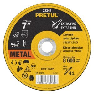 Disco Tipo 41 de 7' x 2 mm corte fino de metal, Pretul