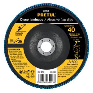 Disco laminado 7', grano 40 centro 7/8', fibra, PRETUL