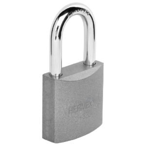 Candado de hierro 32 mm gancho largo en blíster, HERMEX