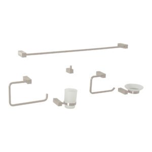 Juego de 6 accesorios para baño, satín, FOSET KUBO