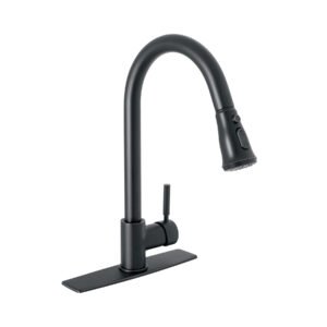 Monomando para fregadero,cuello extraible,negro mate,Tubig