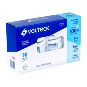 Pack 4 lámparas espiral T4 24 W luz de día, caja, Volteck