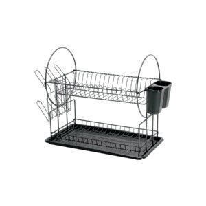Escurridor negro de acero con 2 niveles para trastes
