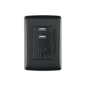 Contacto aterrizado + 2 puertos USB, negro, línea Italiana