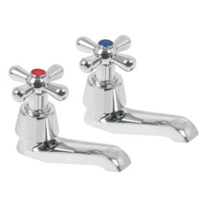 Juego 2 llaves individuales para lavabo, cromo, cruceta,AQUA