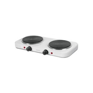 Parrilla eléctrica 2 quemadores de disco, blanca, VOLTECK